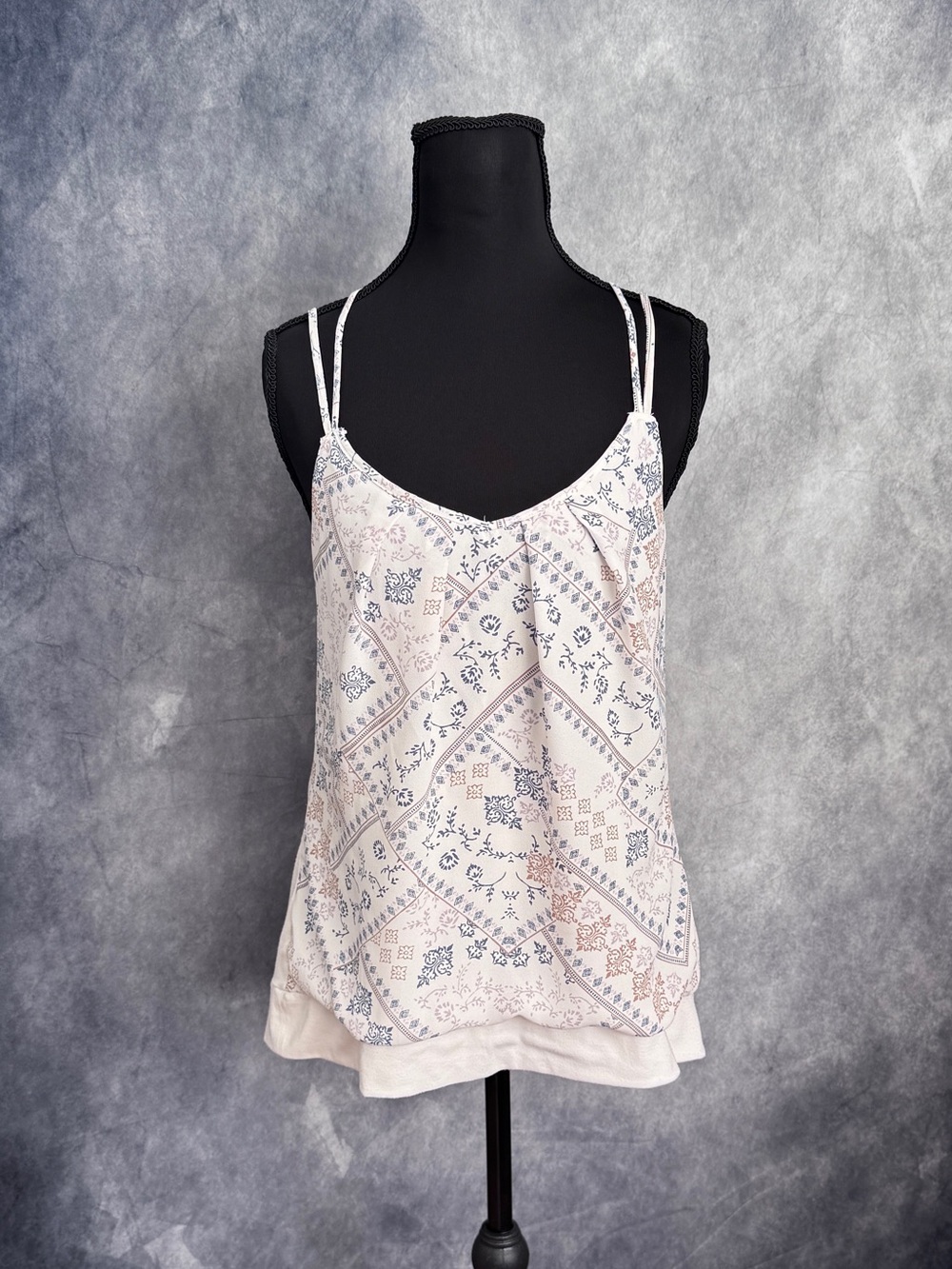 Maurices Cream Floral Double-Strap Camisole with Blue and Tan Accents